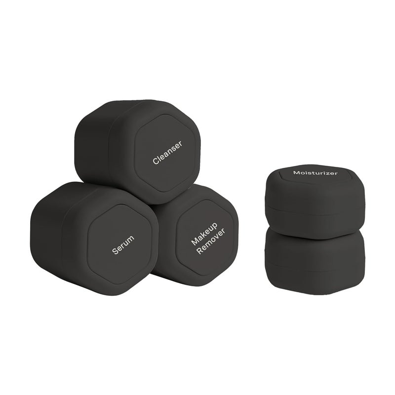 Cadence Travel Containers Core Skincare Set Magnetic Containers with Lids2 Small 056oz 3 Medium 132oz Cleanser Moisturizer Serum Makeup Remover Sun Icon Labels Charcoal