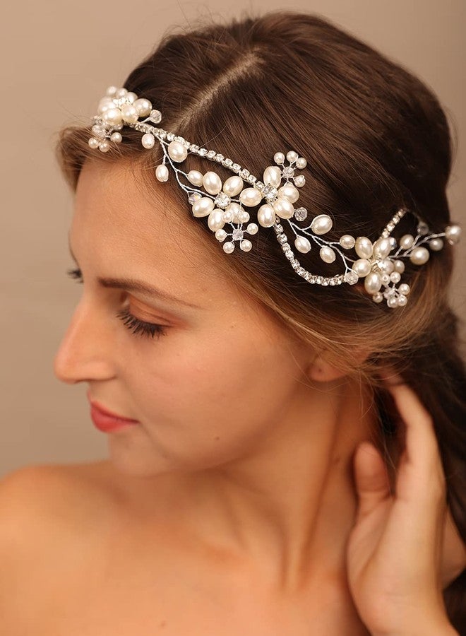 يرتير طوق رأس فضي مرصع بأحجار الراين واللؤلؤ الكريستالي من YERTTER، مثالي لحفلات الزفاف، وحفلات الزفاف، وحفلات وصيفات العروس، وحفلات أعياد الميلاد. - Image 2