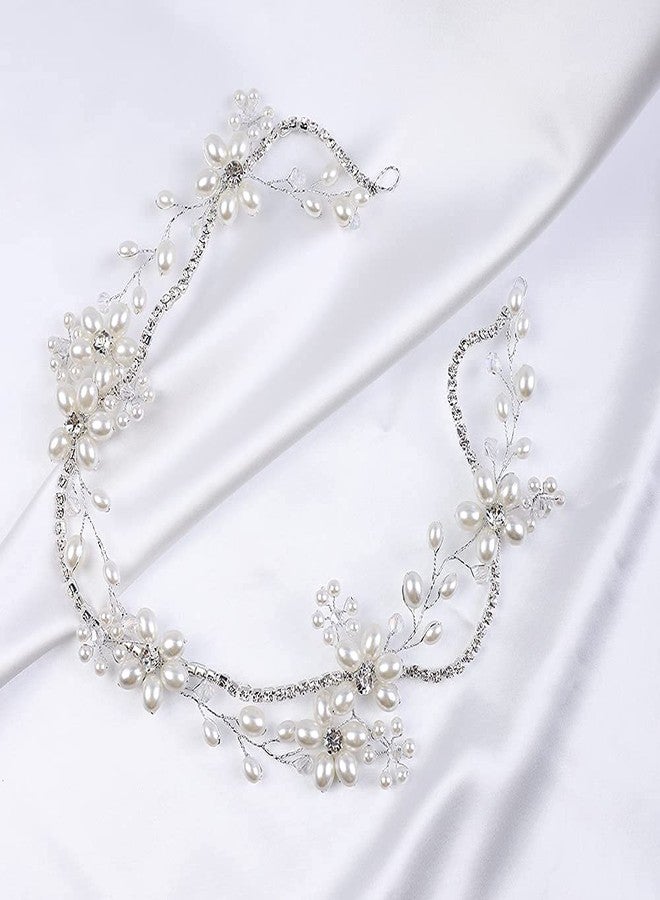 يرتير طوق رأس فضي مرصع بأحجار الراين واللؤلؤ الكريستالي من YERTTER، مثالي لحفلات الزفاف، وحفلات الزفاف، وحفلات وصيفات العروس، وحفلات أعياد الميلاد. - Image 5