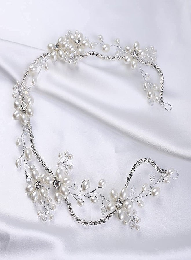 يرتير طوق رأس فضي مرصع بأحجار الراين واللؤلؤ الكريستالي من YERTTER، مثالي لحفلات الزفاف، وحفلات الزفاف، وحفلات وصيفات العروس، وحفلات أعياد الميلاد. - Image 3