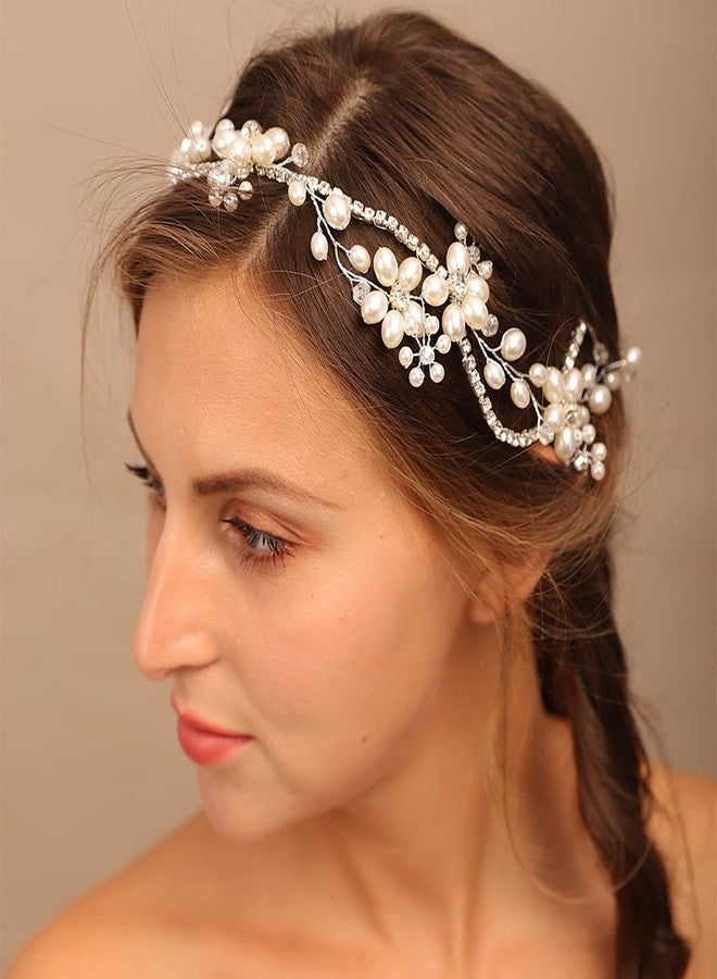 يرتير طوق رأس فضي مرصع بأحجار الراين واللؤلؤ الكريستالي من YERTTER، مثالي لحفلات الزفاف، وحفلات الزفاف، وحفلات وصيفات العروس، وحفلات أعياد الميلاد. - Image 1