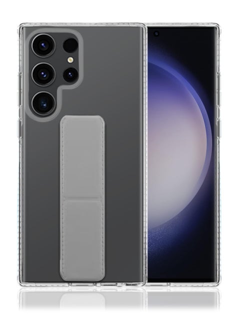 Samsung Galaxy S24 Ultra Magnetic Case With Hand Grip Holder & Kickstand - Strong Grip for Magnetic Car Holder, Stylish & Functional, Ultimate Convenience & Hands-Free Viewing - Clear/Grey