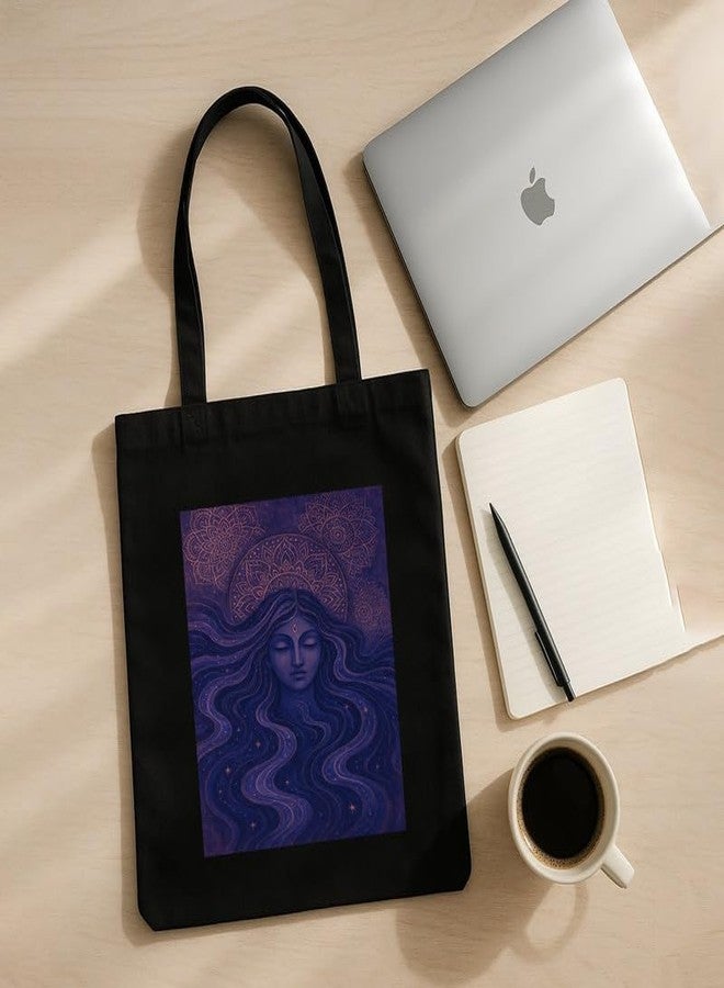 Megrok Divine Mandala Tote Bag for Women | Front A4 Size Printed Pocket | 16x14 Inch Sacred Cotton Bag | Spiritual Art Therapy Companion - Image 5
