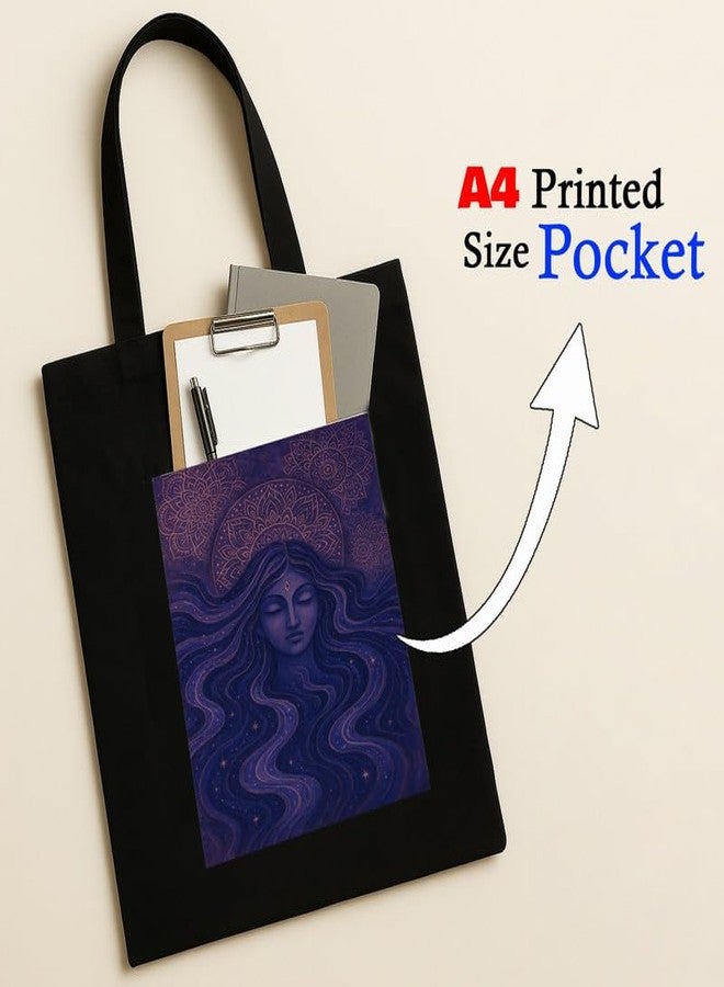 Megrok Divine Mandala Tote Bag for Women | Front A4 Size Printed Pocket | 16x14 Inch Sacred Cotton Bag | Spiritual Art Therapy Companion - Image 2