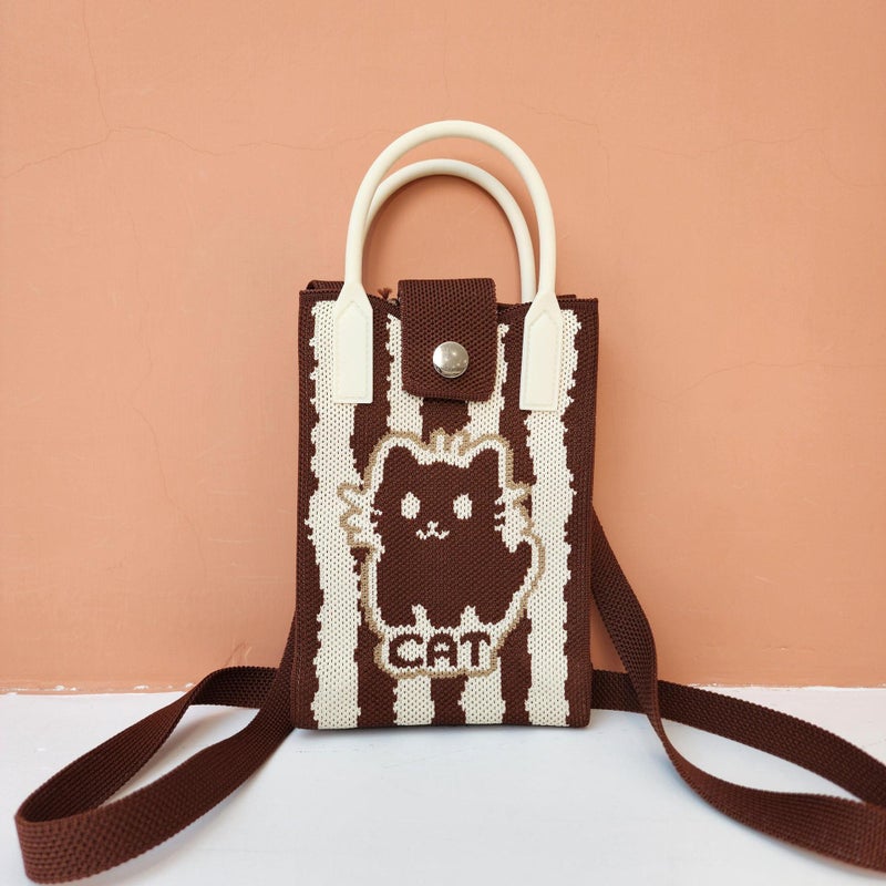 New Mobile Phone Bag Knitted Hollow Stripe Color Matching Ethnic Casual Fashion Casual All-Match Daily Commuter Mobile Phone - Image 1