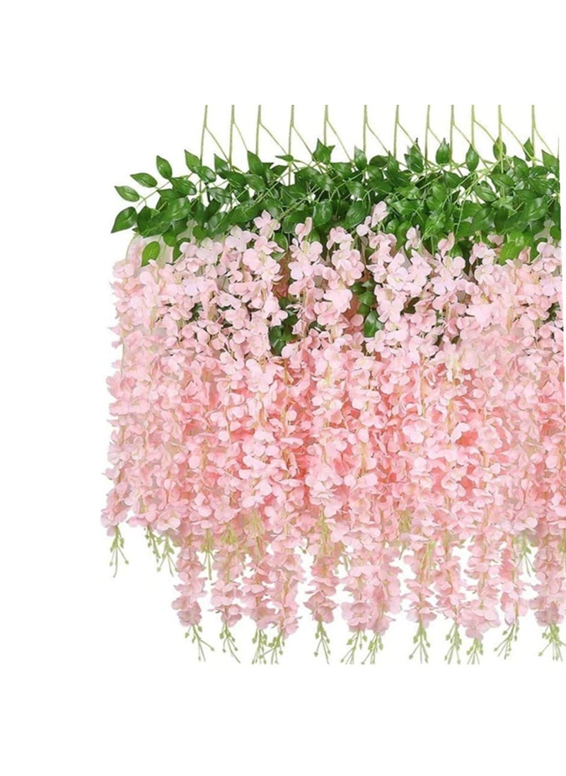 OUKEYI OUKEYI 12 Pcs Artificial Wisteria Flowers Garland  3.6 FT Silk Fake Flowers Hanging Vine for Indoor Outdoor Home Garden Christmas Wedding Party Decoration (Pink)  - Image 1