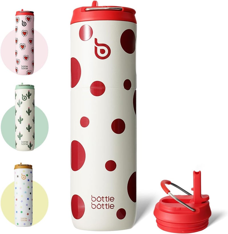 BOTTLE BOTTLE Insulated Water Bottle 24oz with Straw Lid and Handle for Sports Travel Gym Stainless Steel Water Bottles Double-Wall Vacuum Metal Leak Proof BPA-Free (Polka Pop) - Image 1