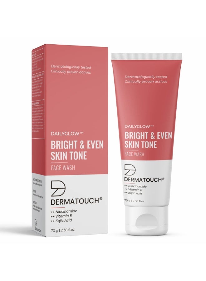 DERMATOUCH Bright & Even Tone Face Wash with Niacinamide, Vitamin E and Kojic Acid | Daily Gentle Face Cleanser For Tan, Pigmentation, Uneven Tone, Dark Spot Removal - 70G - Image 1