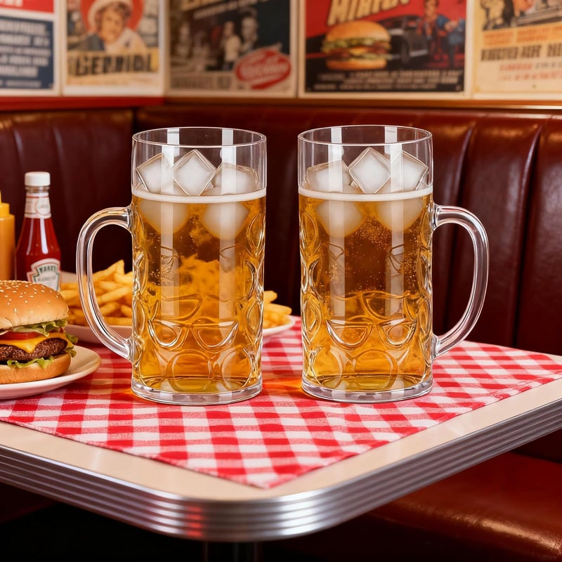 Komost 20oz Plastic Beer Mugs with Handles Set of 2, Clear Resuable Beer Stein Drinking Cups, Ideal for Party Bar Home Hotel - Image 3