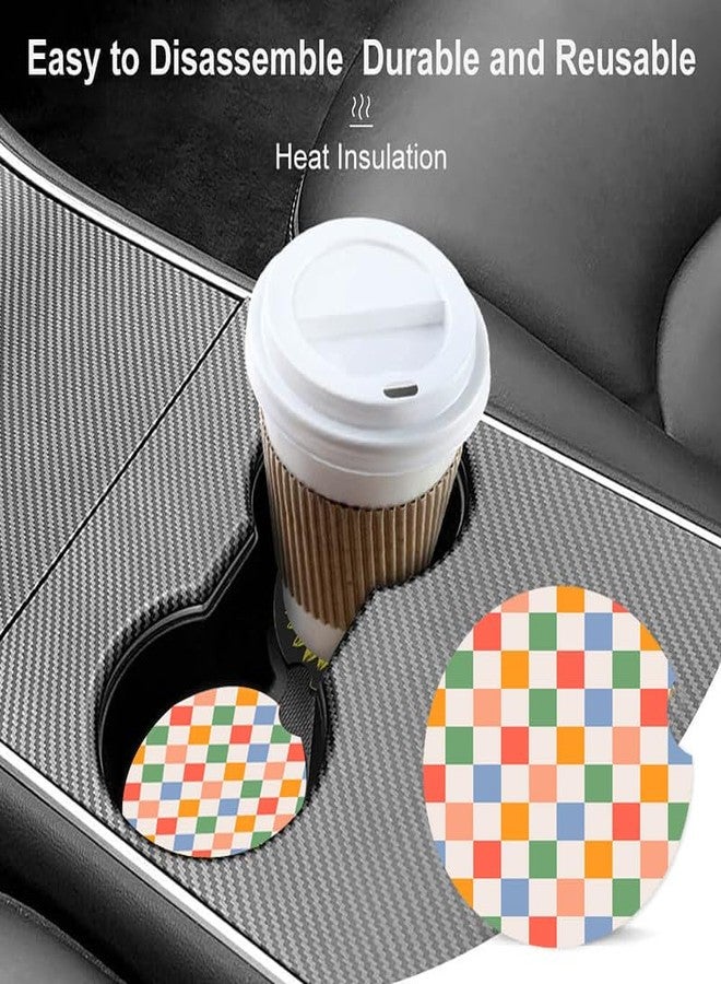 ZHIZHEND Ceramic Cup Holders Car Coasters for Women/Men,Fashion Absorbent Drink Cup Car Holder Coasters with A Finger Notch 2.56" Pack of 2,Retro Checkered Colorful - Image 3