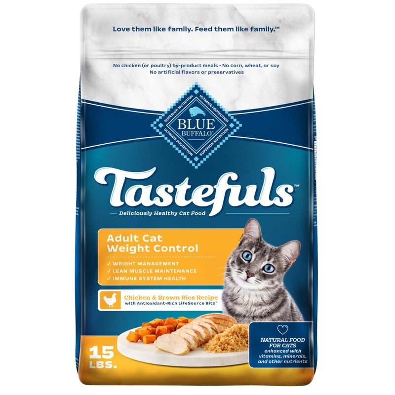 Blue Buffalo Tastefuls Natural Food for Adult Cats, Weight Control, 15-lb. Bag - Image 1