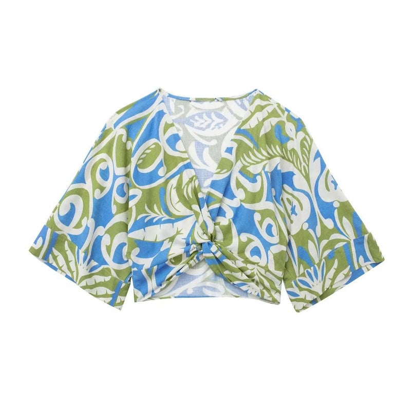 2023 Summer Knot Shirt  Print Wrap Midi Skirt Set Skirt - Image 2