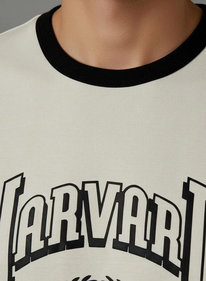 SP Characters  Men Relaxed Fit Crew Neck Short Sleeves Harvad Varsity Print Ringer T-shirt for Men | Best Price UAE