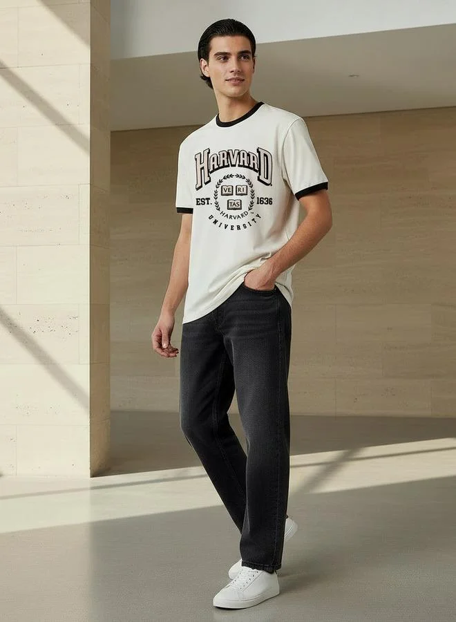 اس بي كاركترز Men Relaxed Fit Crew Neck Short Sleeves Harvad Varsity Print Ringer T-shirt