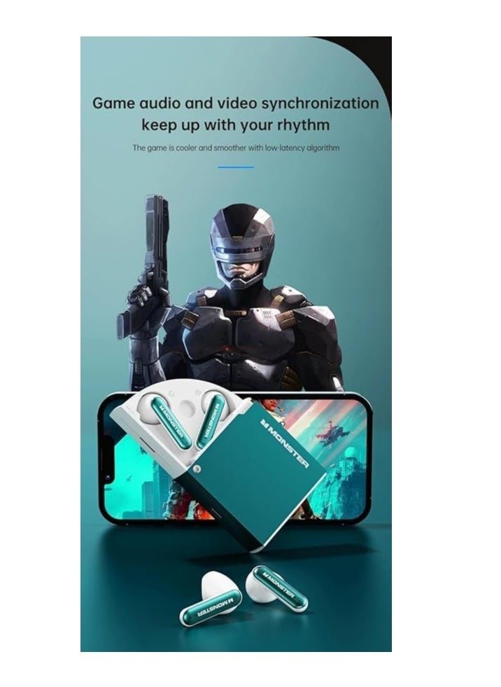Monster - Original Monster XKT17 Gaming Headset TWS Wireless Bluetooth Earphones Sport Earbuds Noise Reduction Low Latency Headphones Mic, green - Image 1