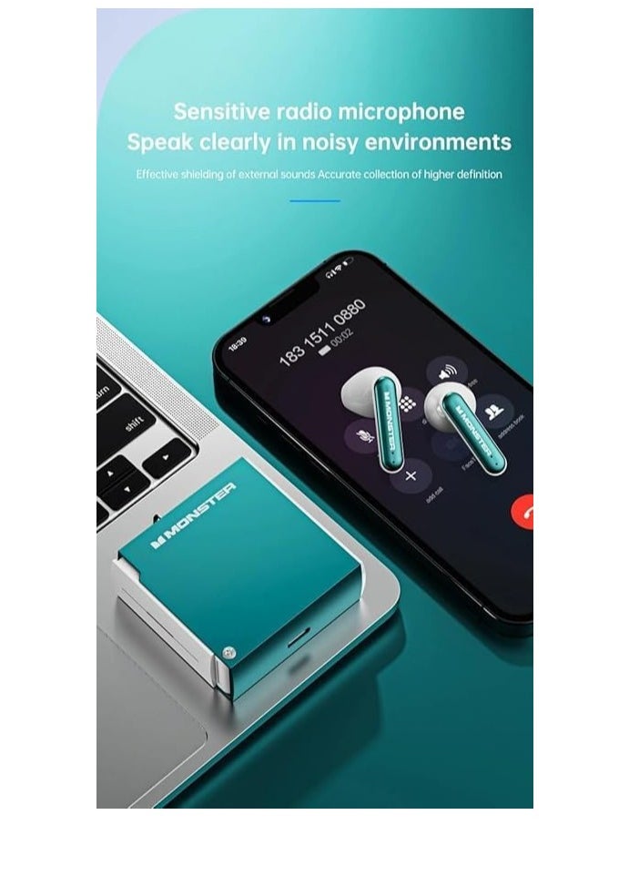 Monster - Original Monster XKT17 Gaming Headset TWS Wireless Bluetooth Earphones Sport Earbuds Noise Reduction Low Latency Headphones Mic, green - Image 1