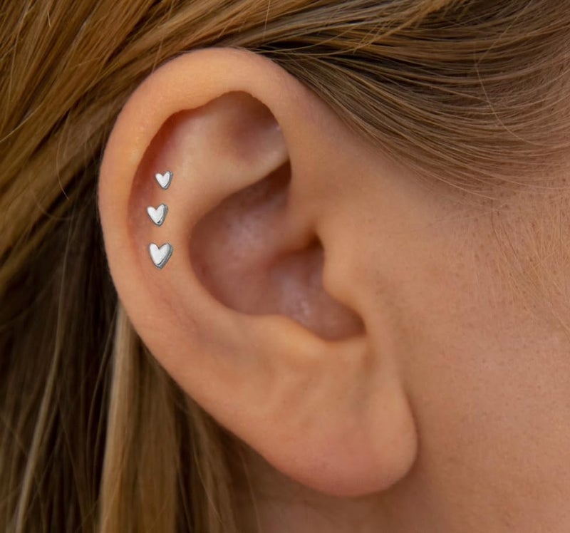 NONTAI Tiny Heart Stud Earrings Silver, Titanium Nose Stud Flat Back Earrings 16G, Threadless Cartilage Tragus Piercing Jewelry Conch Helix Stud - Image 4