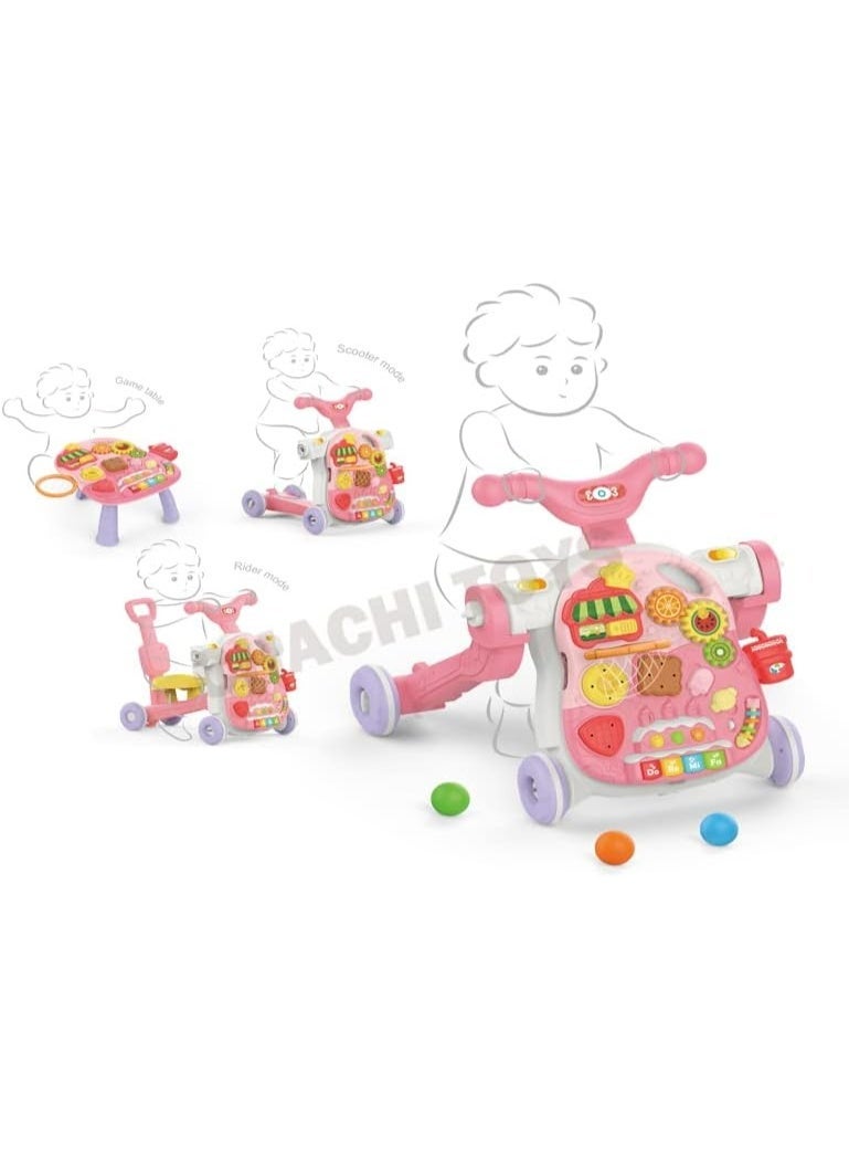 5-in-1 Baby Activity Center: Sit-to-Stand Walker, Rocking Chair, Scooter, Rider, and Learning Game Table with Music and Lights - Image 3