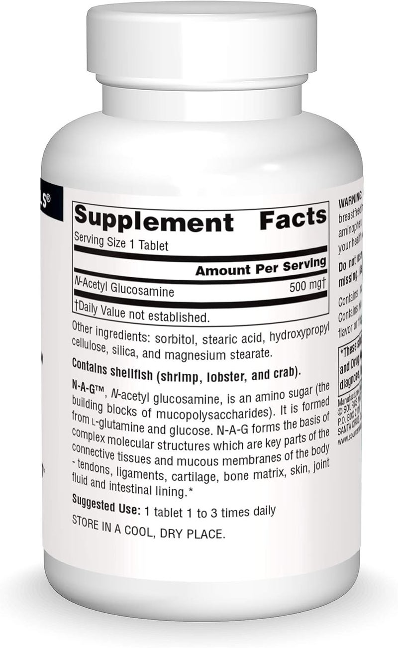 Source Naturals NAG 500 mg NAcetyl Glucosamine for Connective Tissue Support  120 Tablets - Image 3