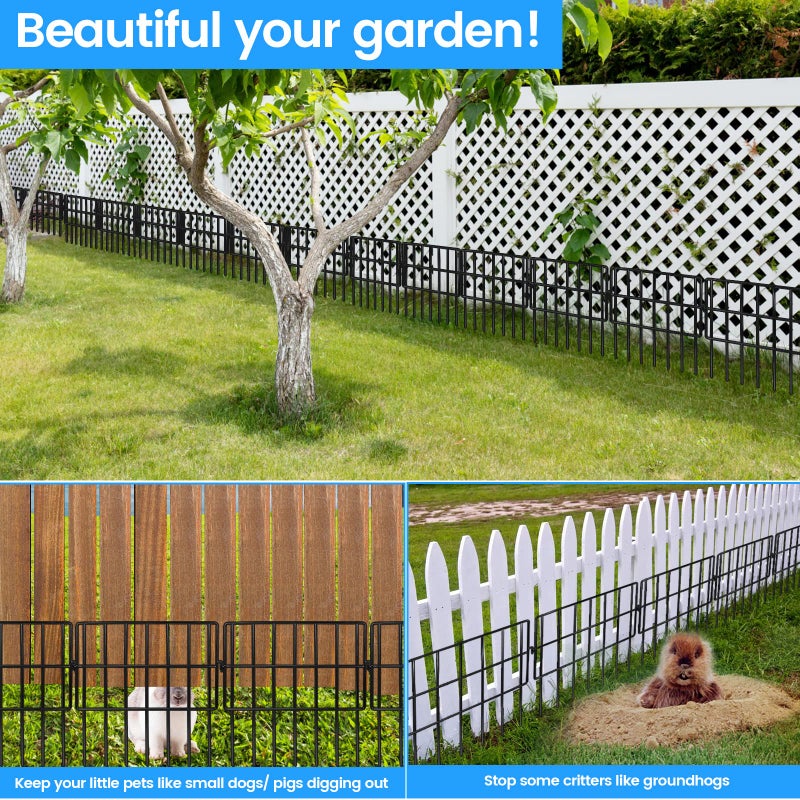 Getlay 22 Pack Animal Barrier Fences, 1.5" Gap No Digging Garden Fence Panels, Metals Black Deterrent Fence for Dogs Rabbits, Decorative Fence for Outdoor Landscape Patio Total 22 ft(L)Ã—16 in(H) - Image 5