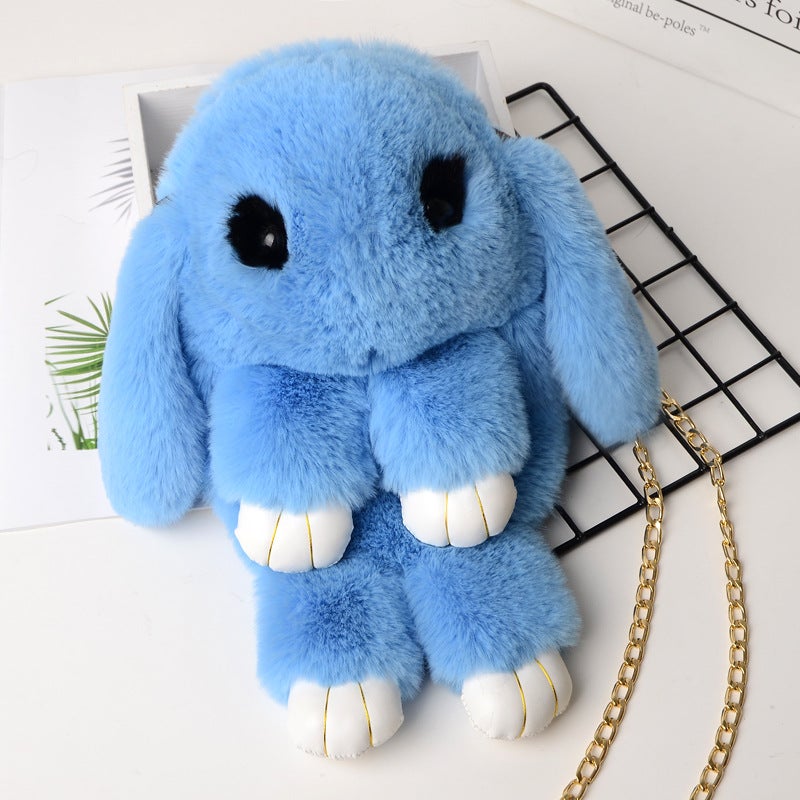 2024 Cute Plush Bunny Crossbody Kids Bag Sky Blue 