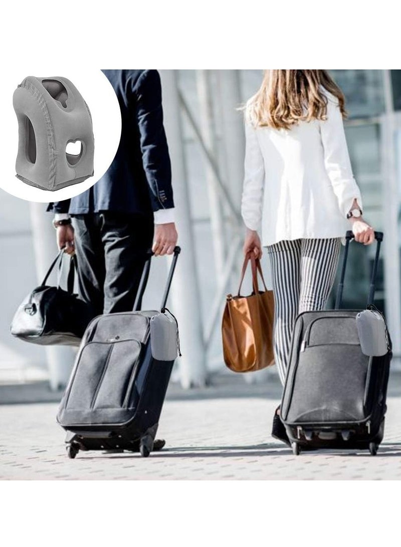 أم جي زي وسادة سفر قابلة للنفخ للسفر، وسادة هوائية محمولة للرأس والرقبة للنوم على متن الطائرة لتجنب آلام الرقبة والكتف، تدعم الرأس، للطائرات والقطارات والسيارات والمكتب مع حقيبة برباط (رمادي) - Image 3