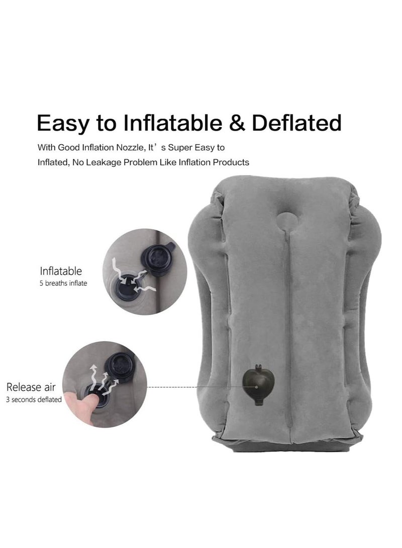 أم جي زي وسادة سفر قابلة للنفخ للسفر، وسادة هوائية محمولة للرأس والرقبة للنوم على متن الطائرة لتجنب آلام الرقبة والكتف، تدعم الرأس، للطائرات والقطارات والسيارات والمكتب مع حقيبة برباط (رمادي) - Image 4