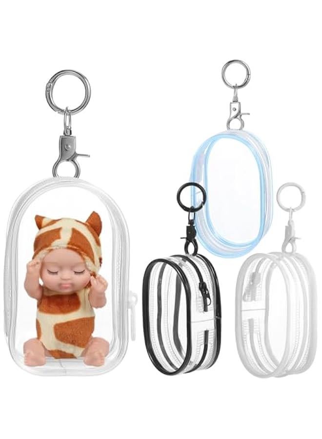4 Pcs Clear Display Bag for Mini Resin Figures and Dolls with Zipper, Clear Pouch with Keychain, Carrying Bags Tiny Cases for Collectibles, Portable Small Doll Storage Pouches PVC Bag  - Image 1