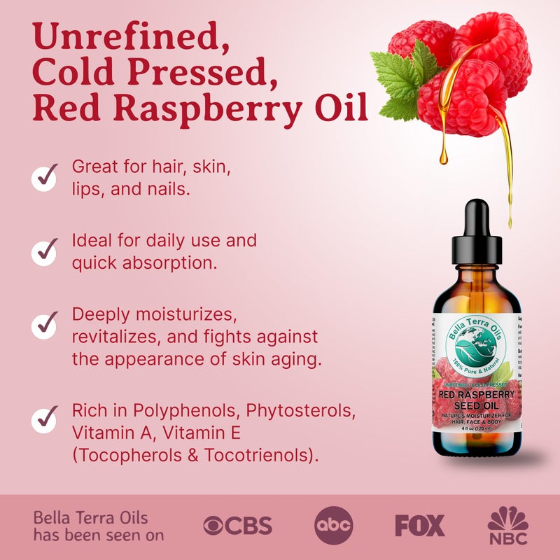 Bella Terra Oils Red Raspberry Seed Oil 4 oz - Packed with Ellagic Acid & Vitamin A, Embrace the Nutrient-Rich Essence of Raspberry Seed for Skin - Image 3