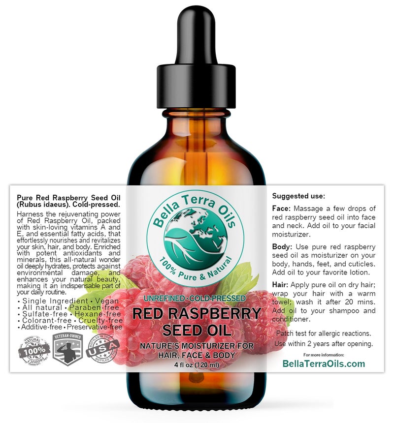 Bella Terra Oils Red Raspberry Seed Oil 4 oz - Packed with Ellagic Acid & Vitamin A, Embrace the Nutrient-Rich Essence of Raspberry Seed for Skin - Image 2