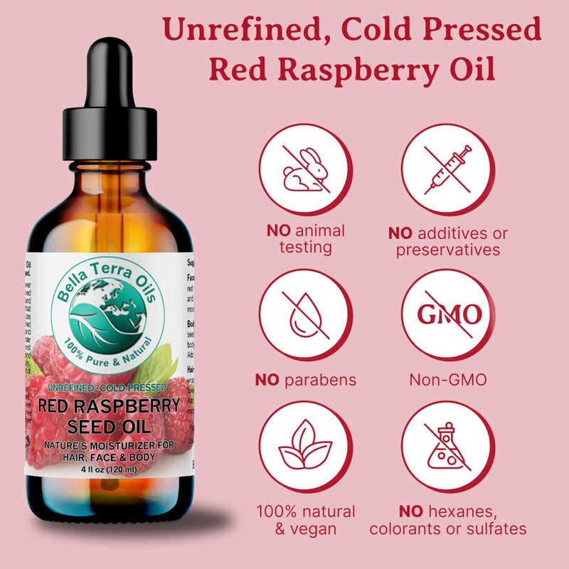 Bella Terra Oils Red Raspberry Seed Oil 4 oz - Packed with Ellagic Acid & Vitamin A, Embrace the Nutrient-Rich Essence of Raspberry Seed for Skin - Image 4