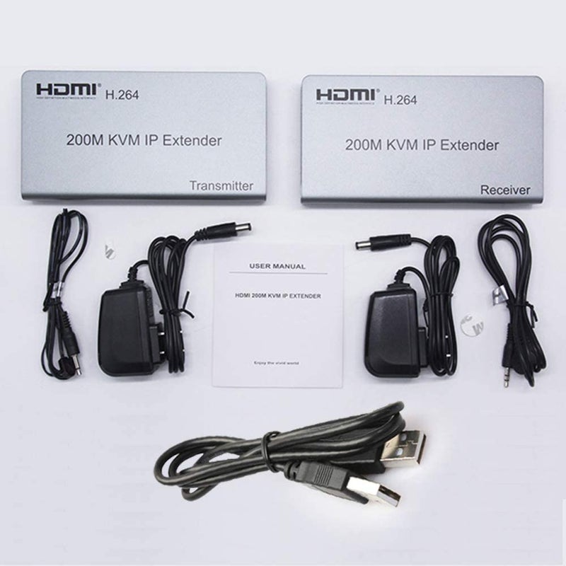 HDMI USB KVM Extender Up to 200M,KVM IP Extender RJ45 IP Network, Single cat5e/6/7 200M HDMI KVM Over IP Extender Full HD 1080P.(CC-EXT-048)
