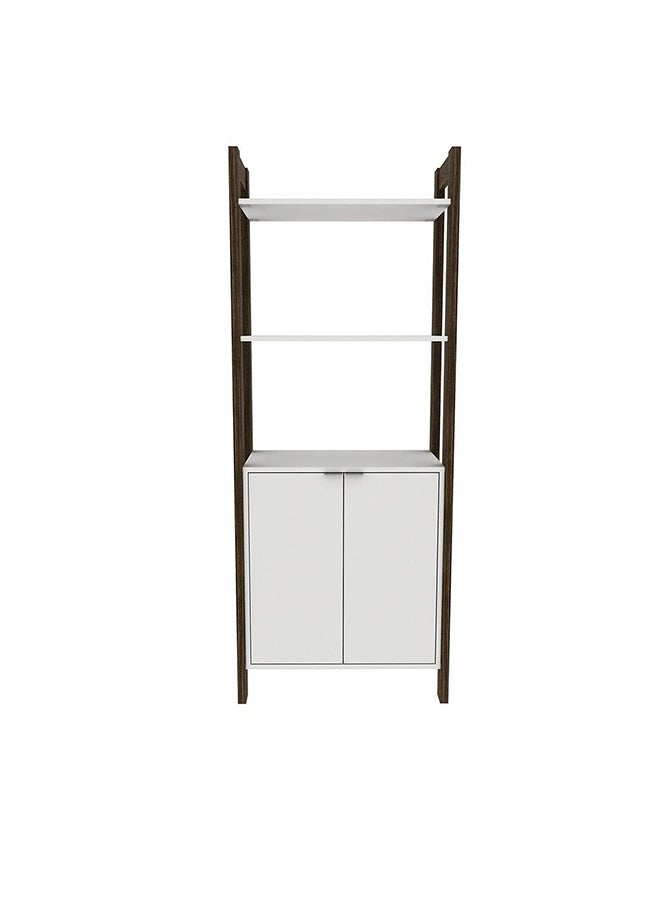 DANUBE HOME خزانة عرض طويلة نحيفة مع بابين بتصميم عصري، خزانة منظمة خشبية، رف عرض متعدد الوظائف، خزانة كتب للمنزل والمكتب، مقاس 65x35.5x165.5 سم، أبيض/جوز - Image 4