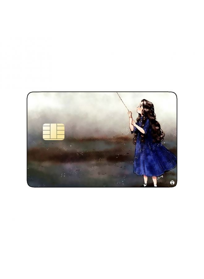 RKN PRINTED BANK CARD STICKER Beautiful Girl Drawing In Blue Dress Playing Kite - Image 1