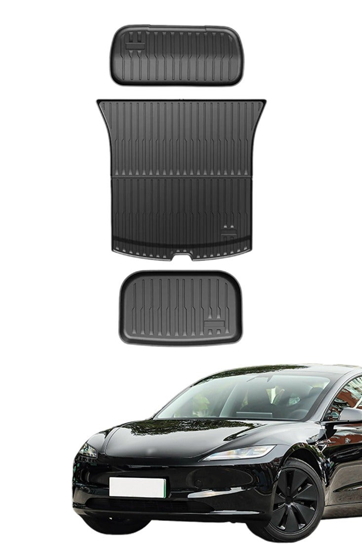 Generic Car floor mat 3-piece kit, suitable for 2023-2025 Tesla Model 3 car trunk mat front compartment mat, rear compartment mat, wear-resistant, easy to clean, high-end, material: TPE. - Image 1