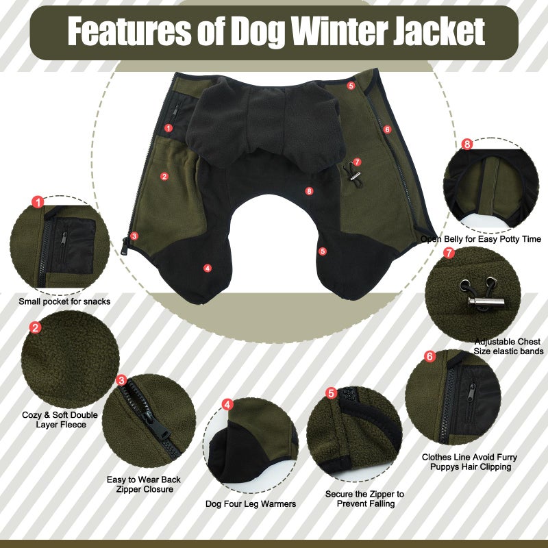 DENTRUN Dog Winter Coat, Warm Fleece Jacket, Turtleneck Dog Sweater, Cold Weather Outfit, Thermal Bodysuit, Soft Jumpsuit - Image 3