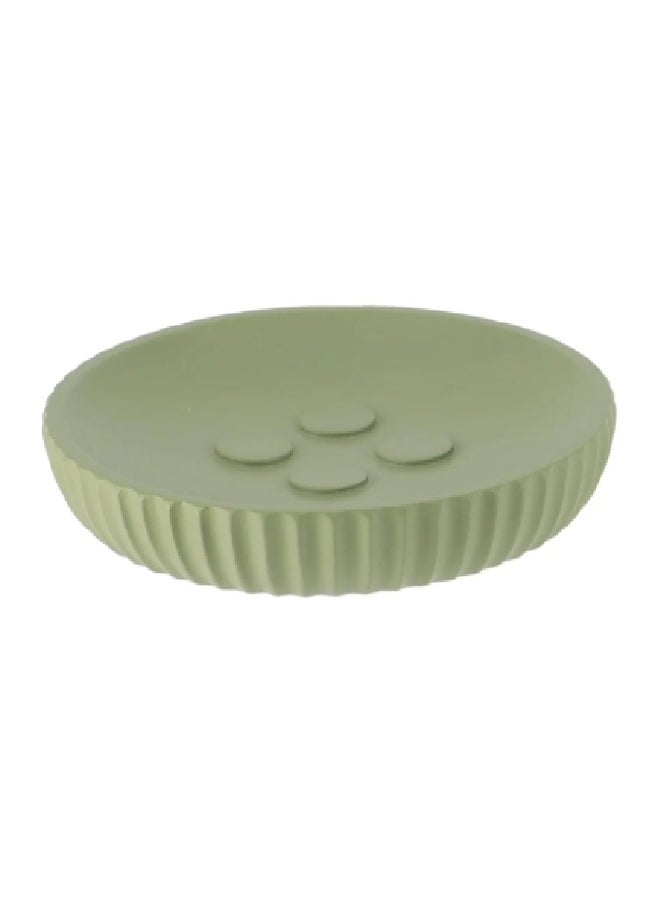 Tendance Stylish Striped Design Round Polyresin Soap Dish Khaki Green 11 cm 64103143 - Image 1
