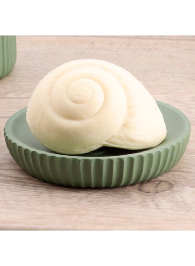 Tendance Stylish Striped Design Round Polyresin Soap Dish Khaki Green 11 cm 64103143 - Image 2