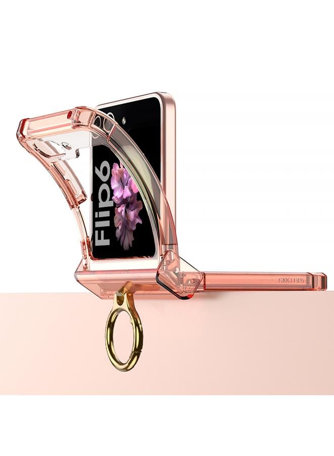 erorex For Samsung Galaxy Z Flip6 / Flip7 Fe Gkk Airbag Hinge Silicone Phone Case With Ring Holder & Tempered Film(Transparent Black) - Image 3