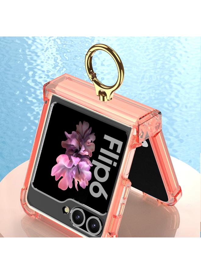 erorex For Samsung Galaxy Z Flip6 / Flip7 Fe Gkk Airbag Hinge Silicone Phone Case With Ring Holder & Tempered Film(Transparent Black) - Image 4