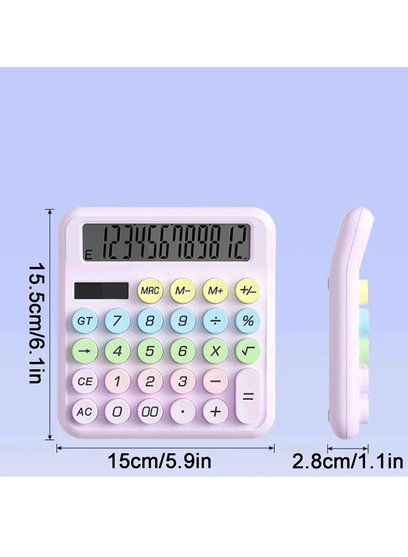 Colorful Calculator With Portable Keyboard Multifunctional Practical 12 Digit Solar Cell for Home and Classroom Office Supplies Electronics - Image 2