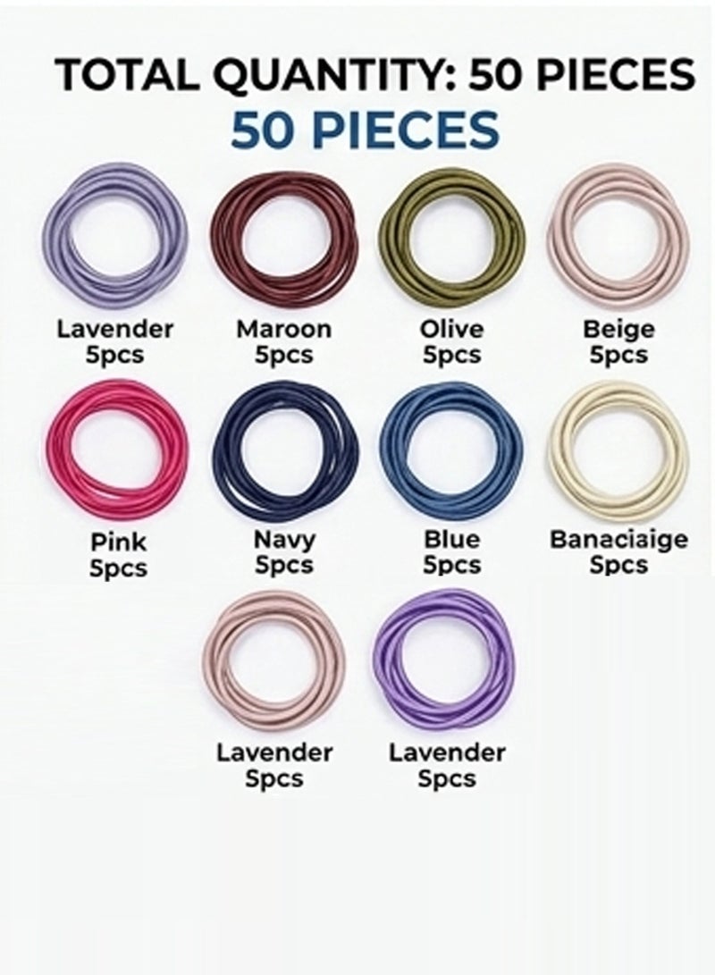 Lelet 2.5mm Hair Elastics, 10 Colors Match Hair Ties for Fine Hair, 1.9 Inch Standard Size Ponytail Holders, Hair Bands - 50 Count - Image 4