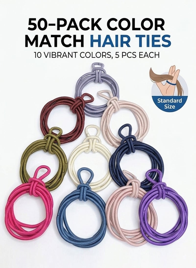 Lelet 2.5mm Hair Elastics, 10 Colors Match Hair Ties for Fine Hair, 1.9 Inch Standard Size Ponytail Holders, Hair Bands - 50 Count - Image 2