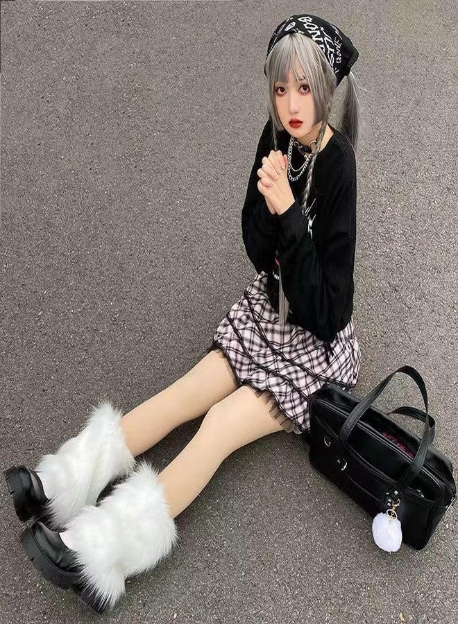 Geoot Harajuku Japanese Lolita Fur Leg Warmers, Gothic Women's Sexy Fuzzy Soft Boot Cuffs, 25CM - Image 2