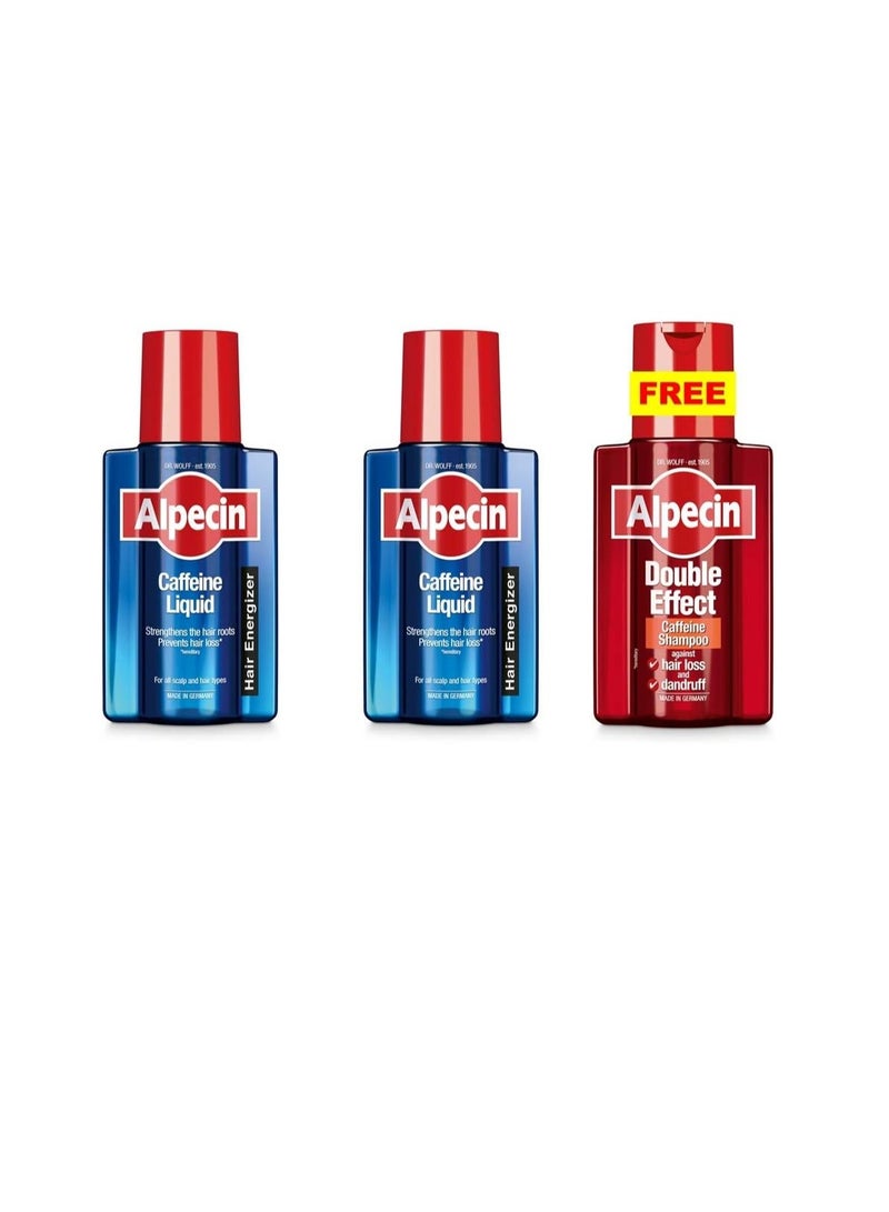 Alpecin Alpecin Caffeine Liquid Scalp Tonic 2 Packs + 1 Free Double Effect Anti-Dandruff Shampoo | Strengthen Hair Roots, Reduces Hair Loss And Energize Hair and Scalp, | 2x200ml & 1x200ml (Pack 2+1 Free) - Image 1
