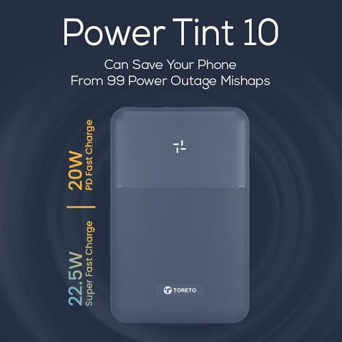 Toreto 10000mAh Slim & Compact Powerbank 22.5W Fast Charging, USB & Type C Output, Power Delivery, Quick Charge for iPhone, Android & Tablets, Earbuds, (Power Tint 10, Lavender) - Image 2