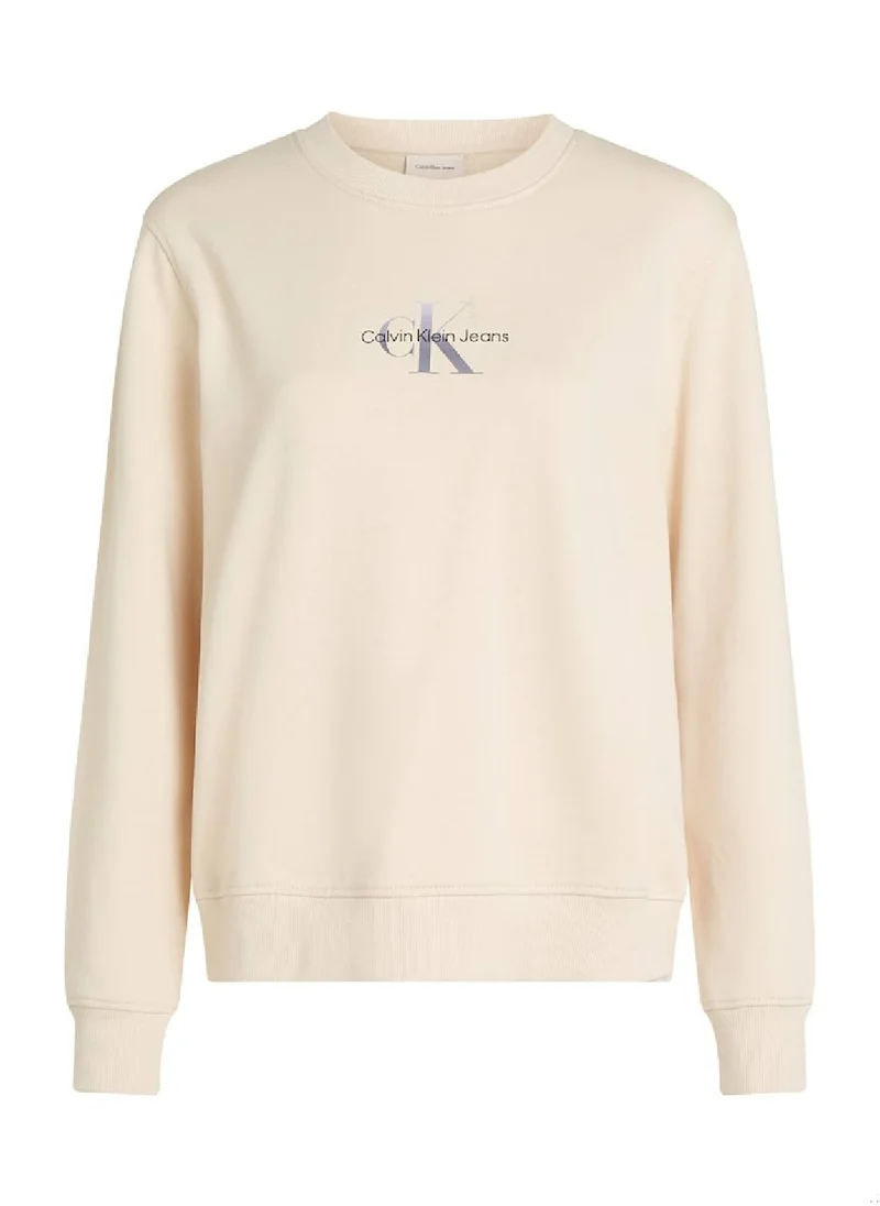 Calvin Klein Jeans Women's Monogram Sweatshirt - Cotton, Beige