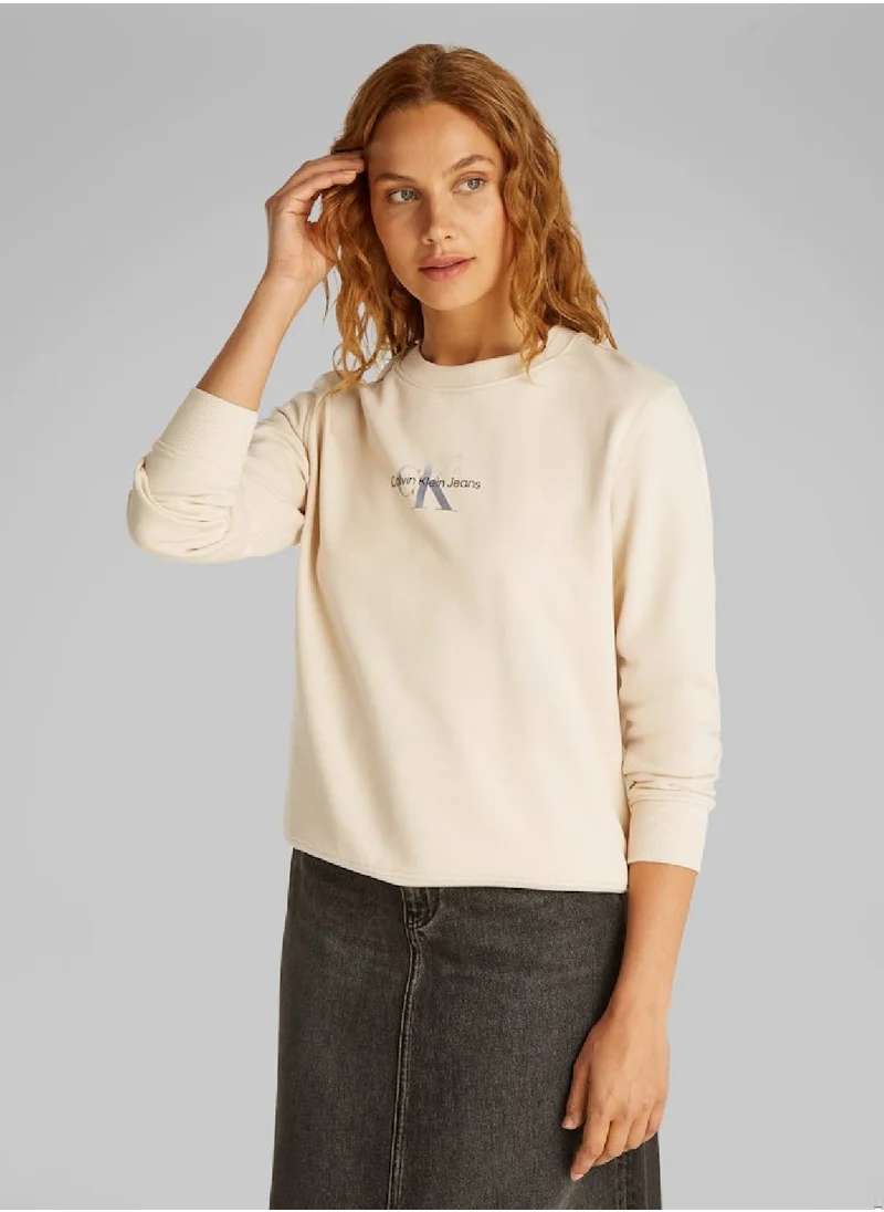 Calvin Klein Jeans Women's Monogram Sweatshirt - Cotton, Beige