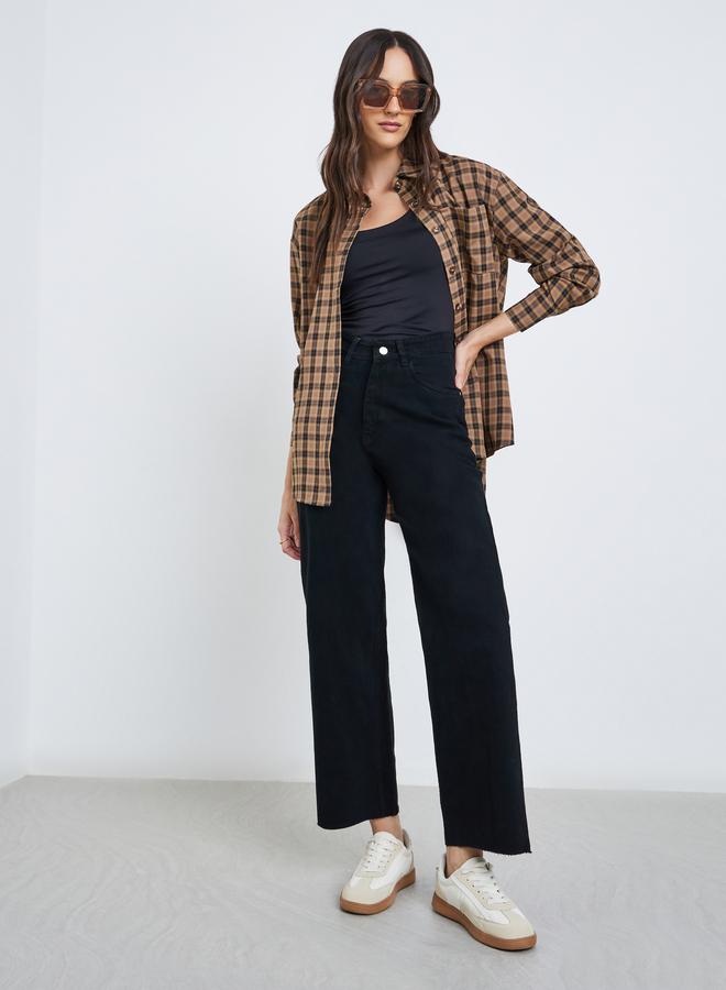 Styli High Rise Straight Fit Jeans with Raw Edge - Image 1