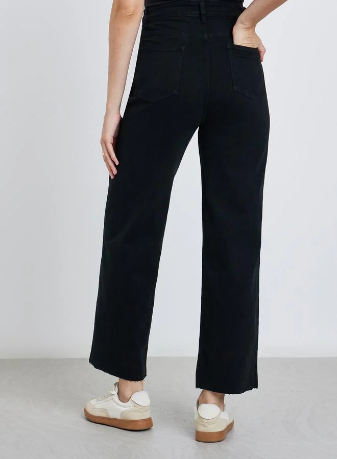 Styli High Rise Straight Fit Jeans with Raw Edge